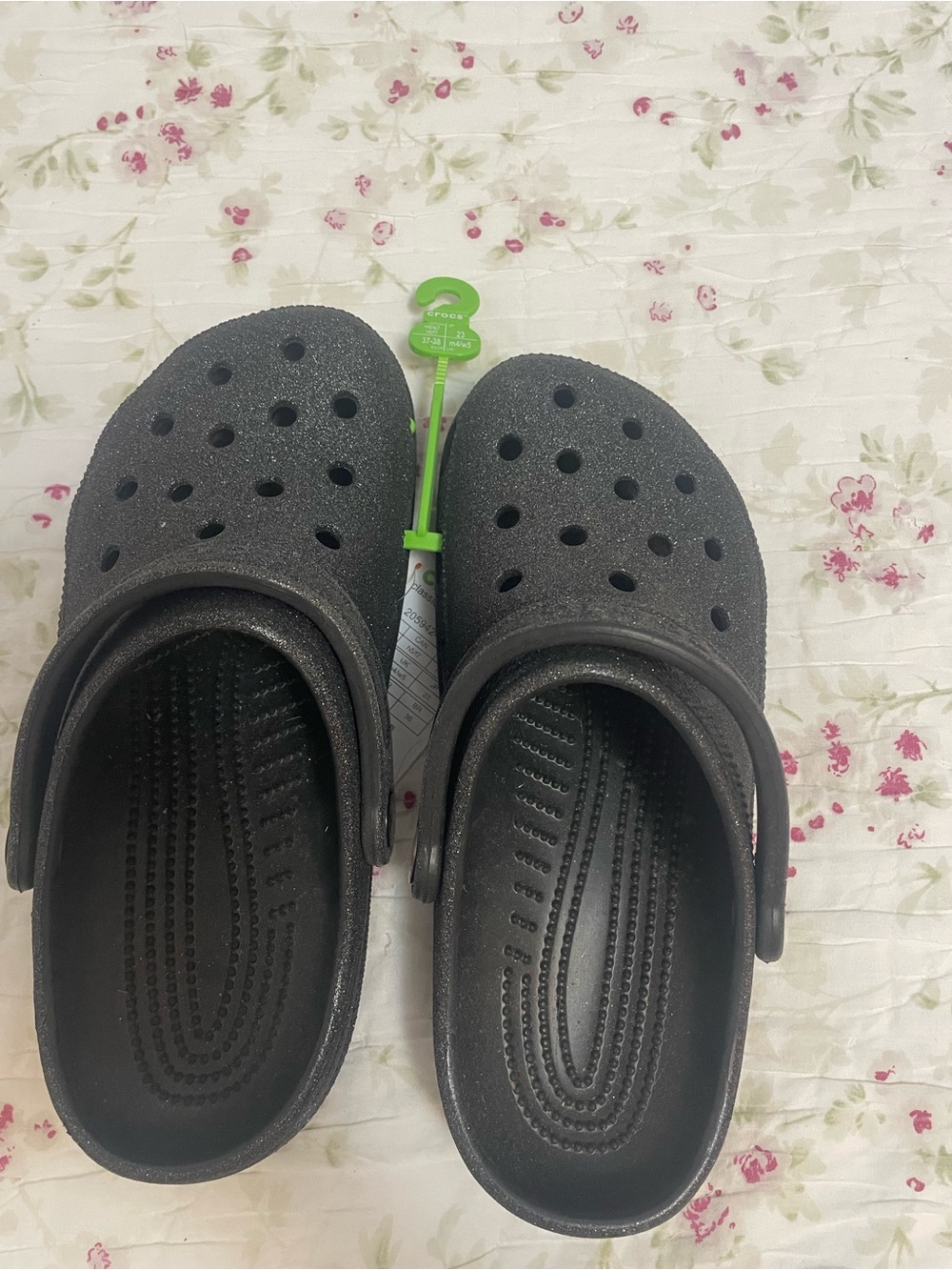Black Sparkly Crocs Size 7 For Women and 5 For Men